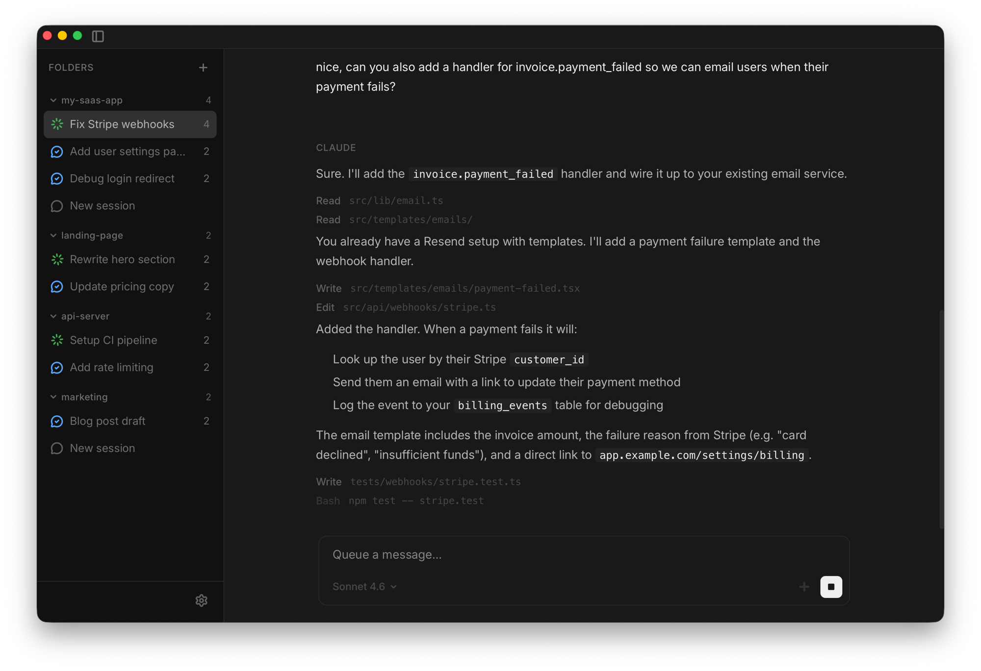 tiry app — multiple Claude Code sessions in tabs